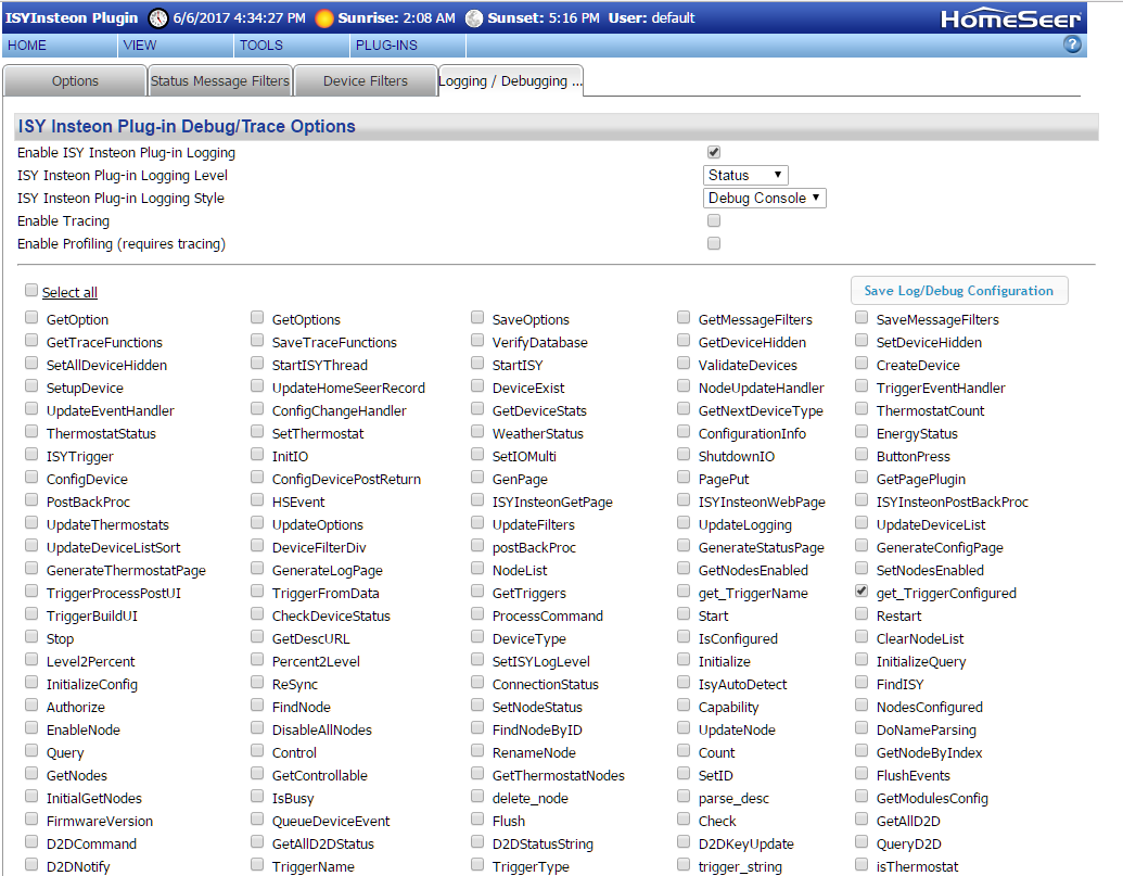 Configuration logging and debug