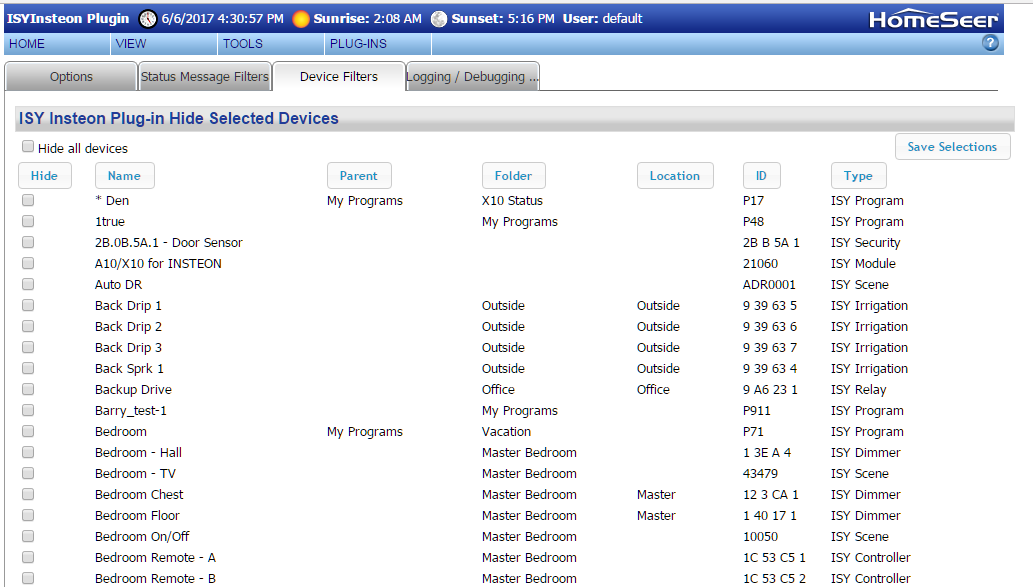 Configuration device filters