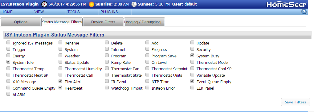 Configuration message filters